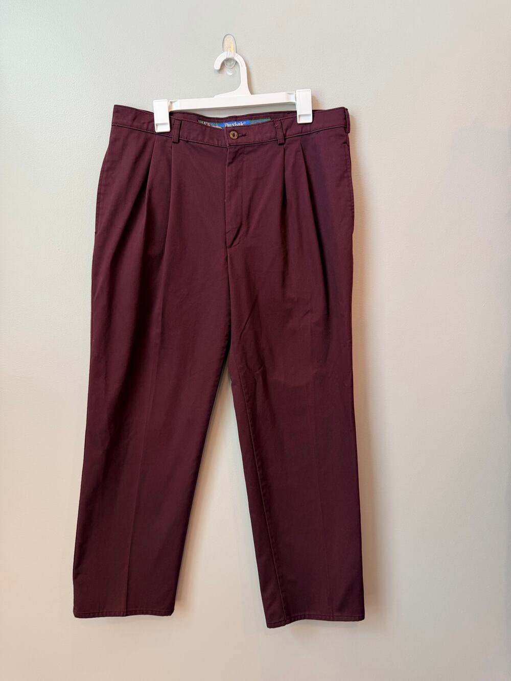Vtg Duxbak Heritage Workwear Burgundy Pleated Straight Leg Trousers 36 x 30